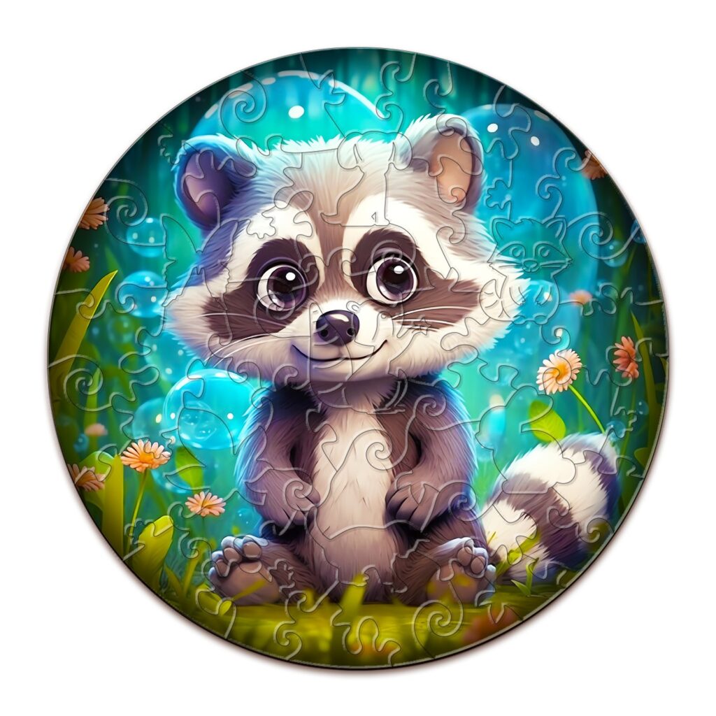 Children Wooden Jigsaw Puzzle-Cute Raccoon 66cf1b81bf7ae