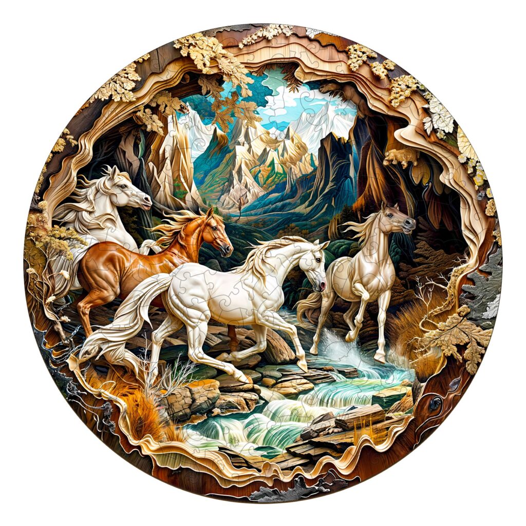 Wooden Jigsaw Puzzle-3D Cave Horse 66d13ff7be8ca