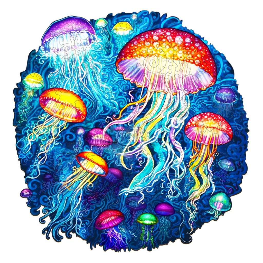 Wooden Jigsaw Puzzle-colorful jellyfish 66d115c5dfde3