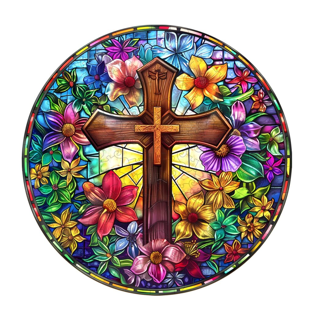 Wooden Jigsaw Puzzle – Stained Glass Cross 66d0387d8ecfd