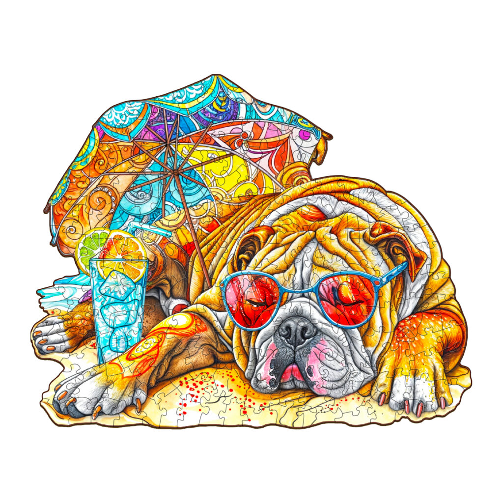 Wooden Jigsaw Puzzle-Summer Bulldog 2 66cf8f7280a50