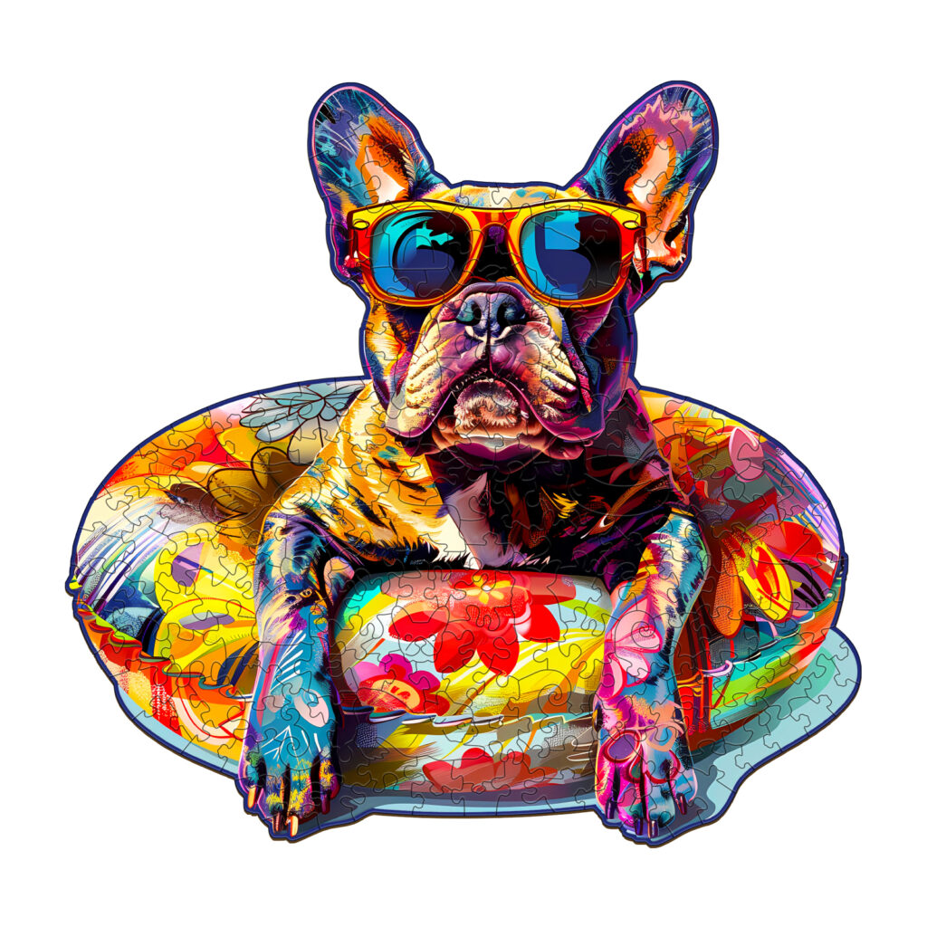Wooden Jigsaw Puzzle-Swimming French Bulldog 66cff8f515863