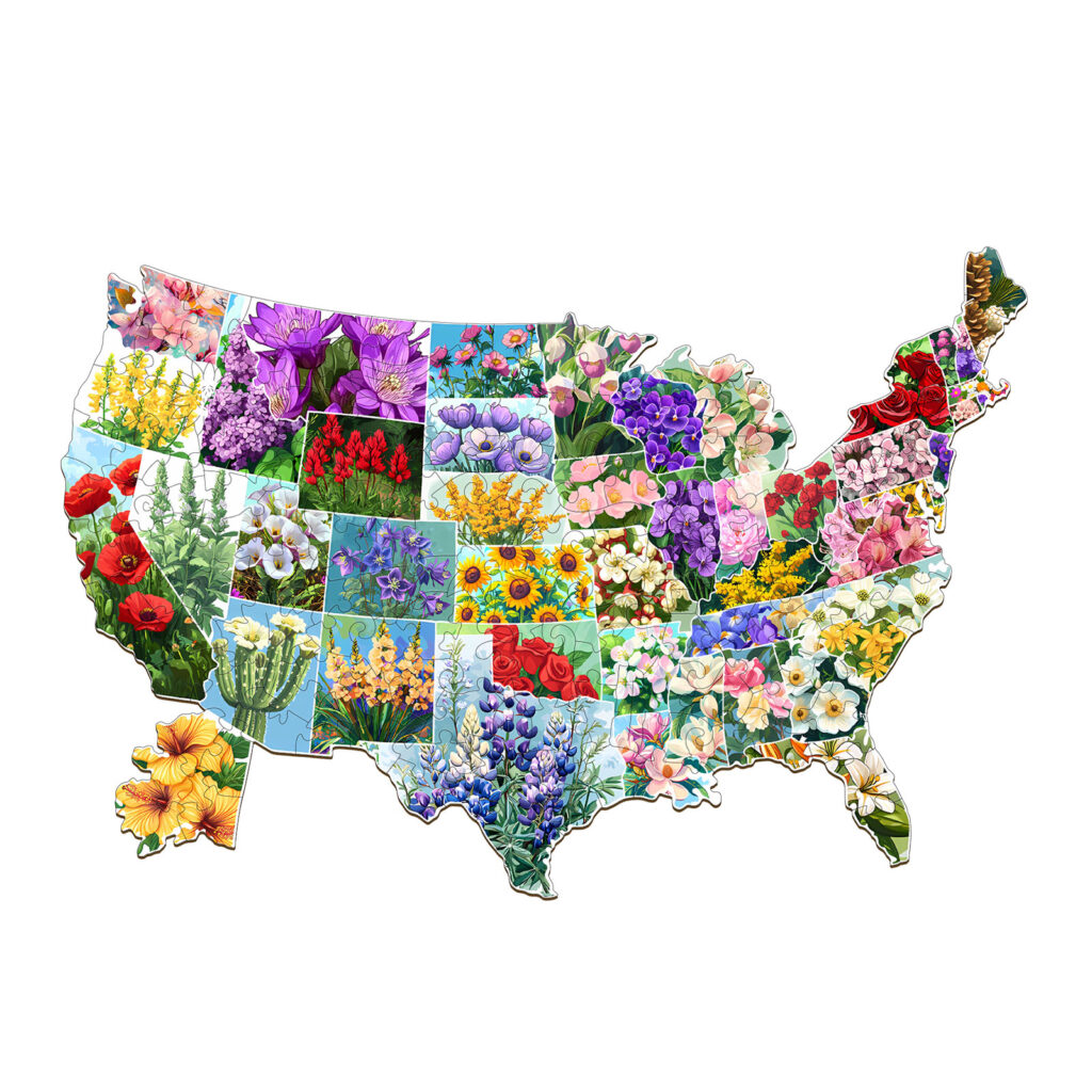 Wooden Jigsaw Puzzle-USA State Flowers 66cf5acf7b9d4