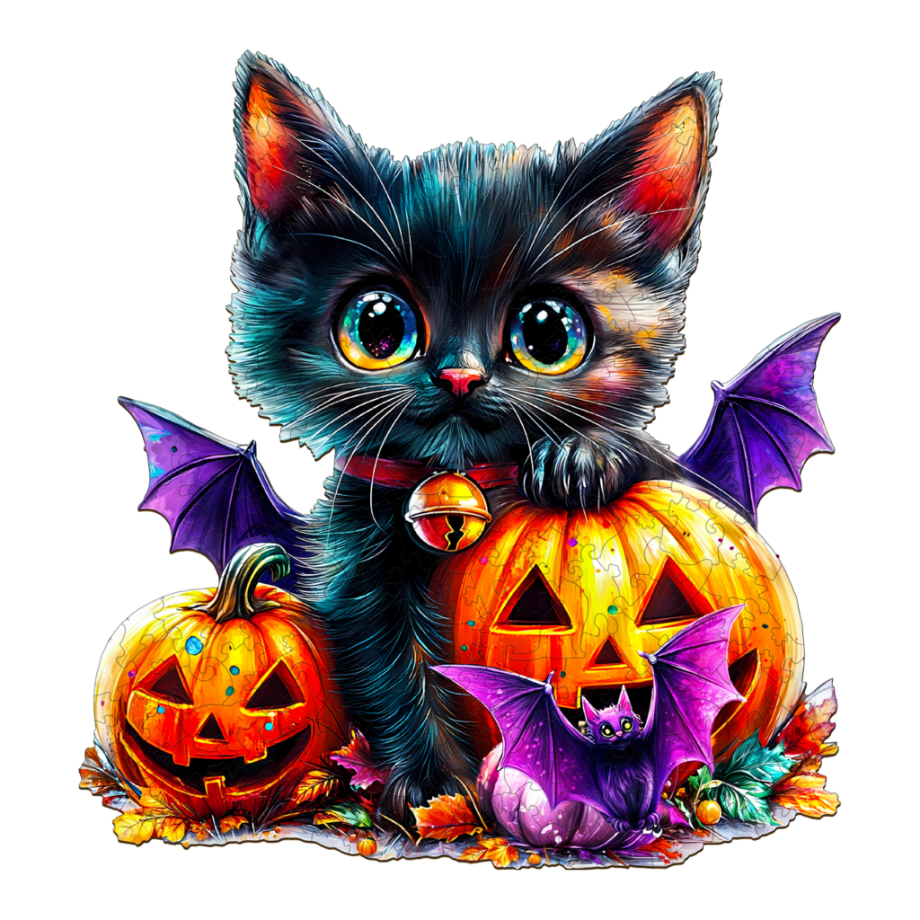 Wooden Jigsaw Puzzle-Pumpkin and Cat 66dc07b58c0b4