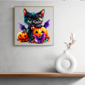 Read more about the article Enchanting Halloween Jigsaw Puzzle: Adorable Black Cat with Pumpkins and Bats 66ef8e651d625